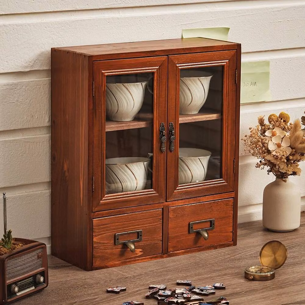 KORVIXA Wood Cosmetic Organiser Makeup Storage Drawers in Brown – 3