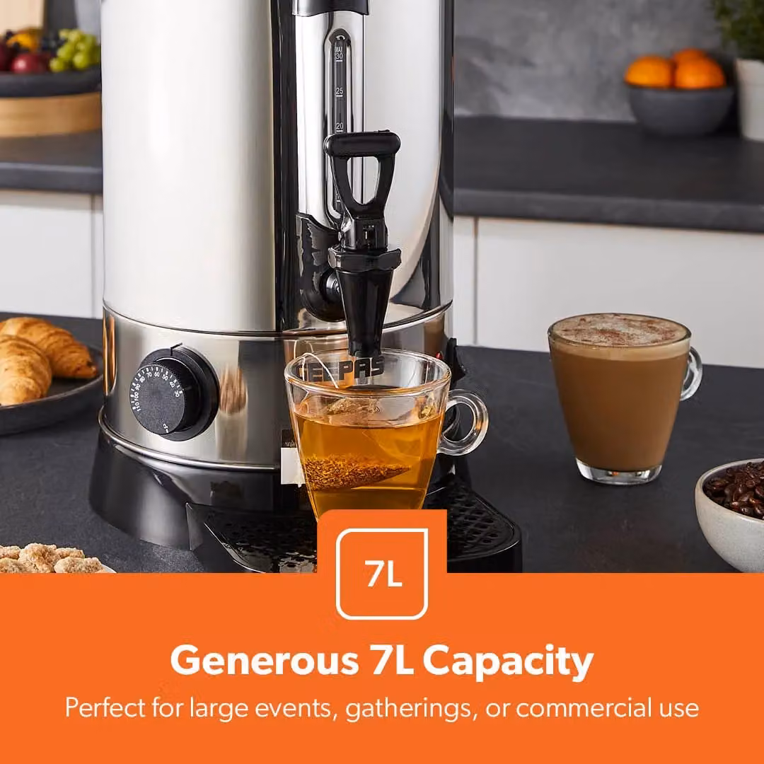 Geepas 7L Hot Water Dispenser Catering Urn in Metallic Silver with Keep Warm Function and Stainless Steel Construction – 4