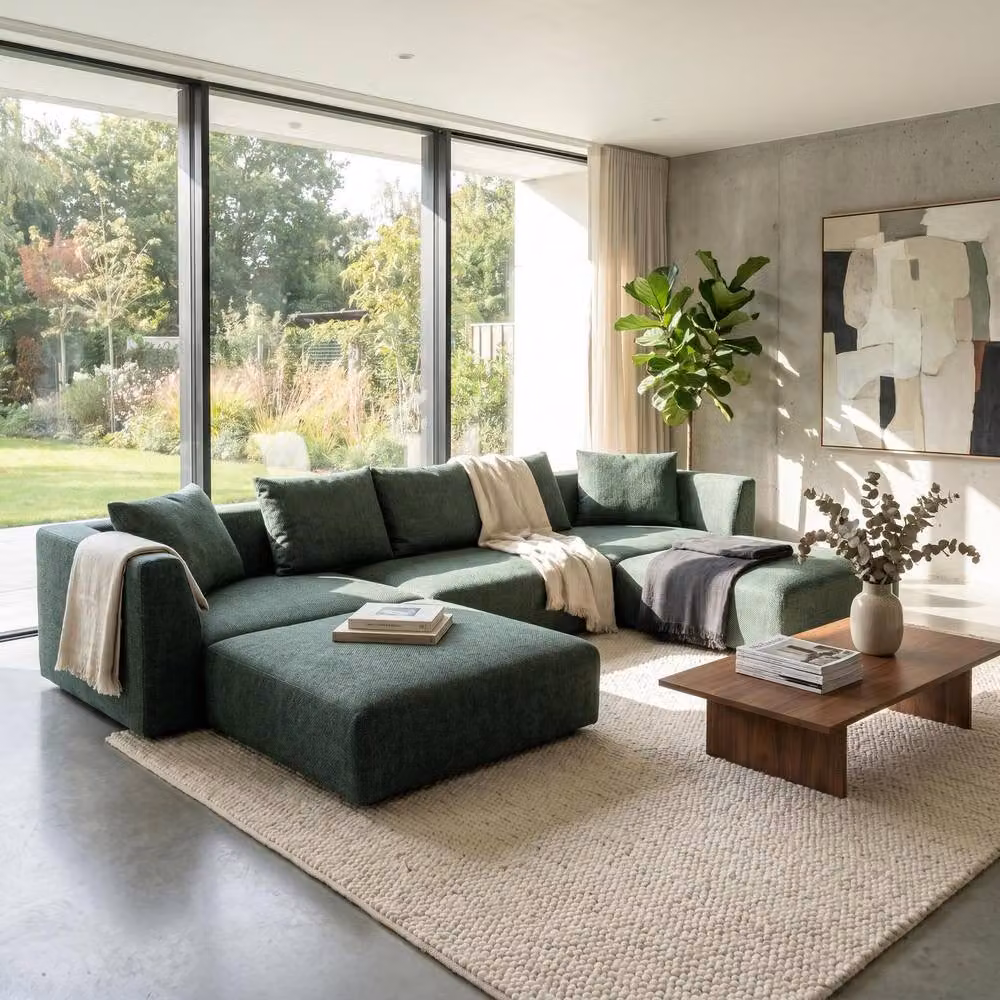 Abakus Direct Tokyo U-Shape Modular Sofa in Green and Grey Brushed Tweed Fabric – 3