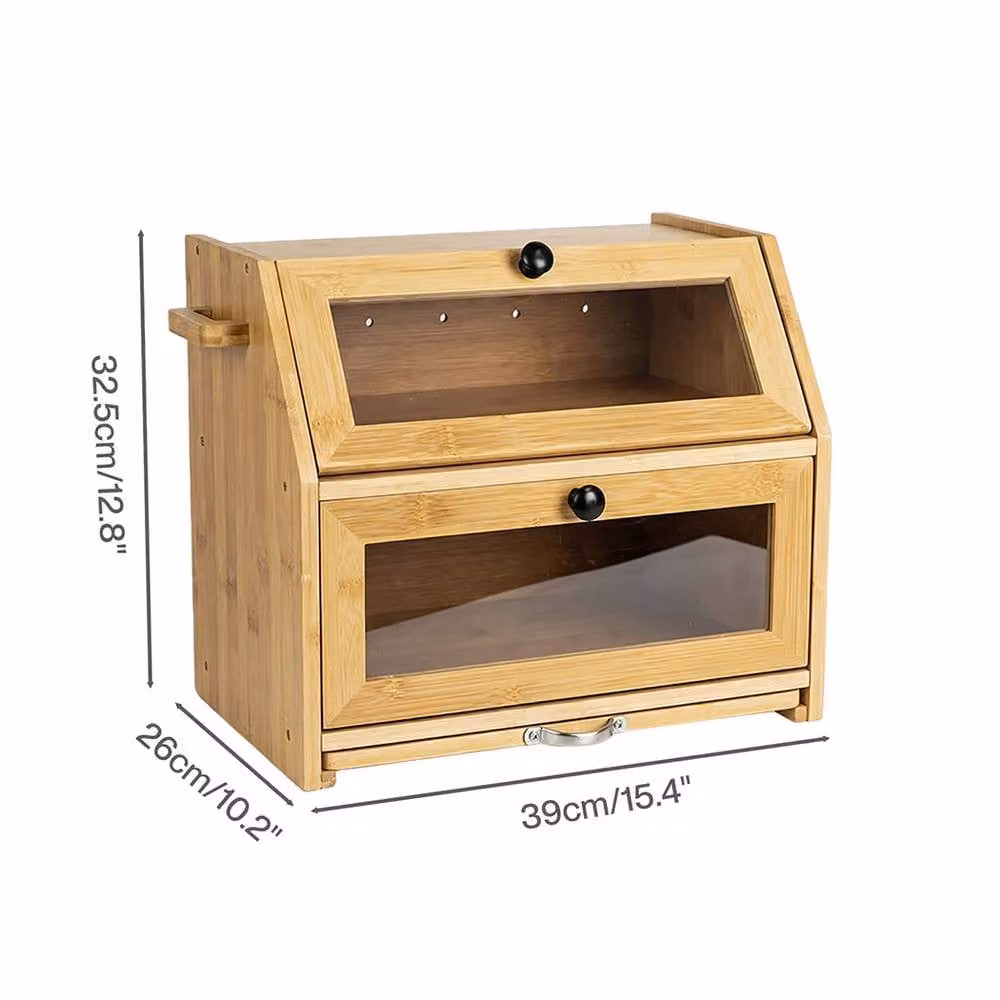 Toque 33L Bamboo Bread Bin with Cutting Board Lid in Natural Brown and Beige, W: 32.5 cm, D: 39.0 cm, H: 17.5 cm – 3