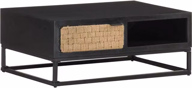 Berkfield Home Solid Mango Wood Coffee Table in Black, W/D/H: 90 x 60 x 35 cm – 1