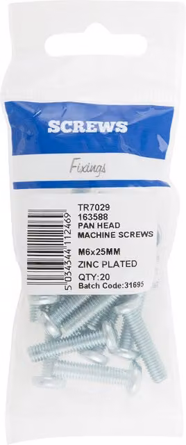 Hiatt Galvanised Silver Pan Head Machine Screws, M6 x 25mm