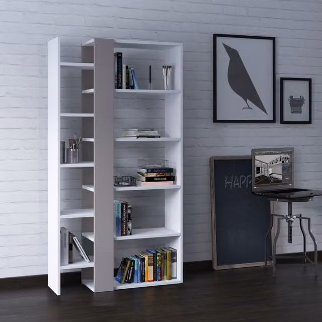 Decortie Modern Freestanding Bookcase Display Unit in White and Grey