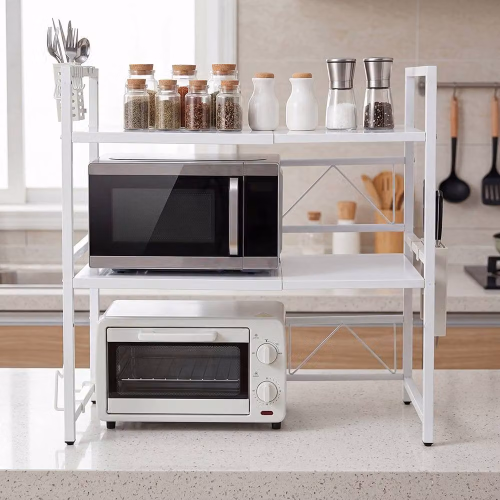 Toque 3 Tier Expandable Microwave Oven Rack Stand Kitchen Storage Shelf in White, W/D/H: 77 x 38.5 x 36 cm – 1