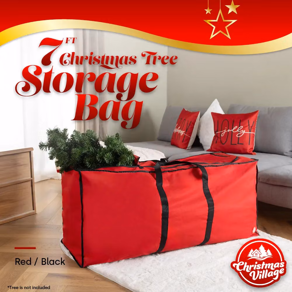 Christmas Village 7ft Premium Christmas Tree Storage Bag with Handles in Red and Grey – 2