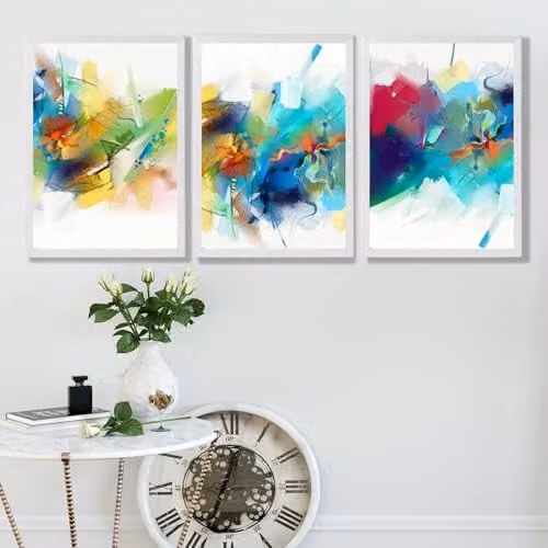 ARTZE Set of 3 Abstract Multicolour Fractal Wall Art Paper Posters, W: 29.7 cm, H: 42 cm
