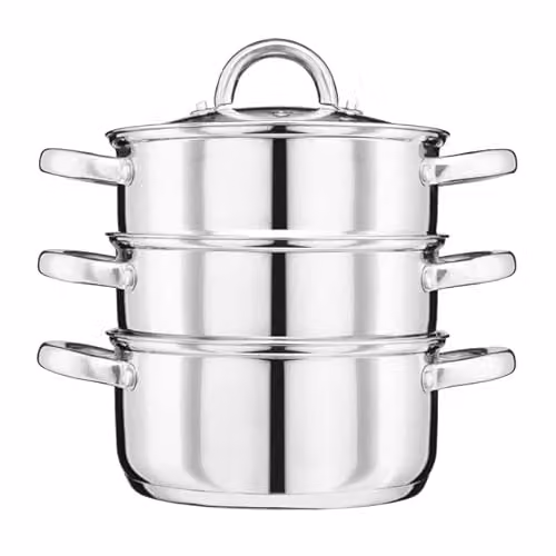 Cooks Professional 3 Tier Stainless Steel Steamer Pan with Glass Lid, Silver, Diameter: 18 cm – 1