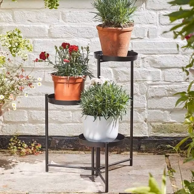 Garden Mile 3 Tier Matt Black Metal Round Planter Stand