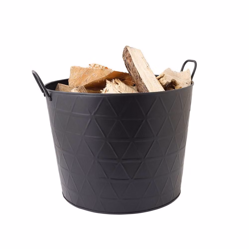 Charles Bentley Yew Large Fireside Log Bucket in Matte Black Iron with Solid Metal Handles, W/D/H: 52 x 52 x 41 cm – 3