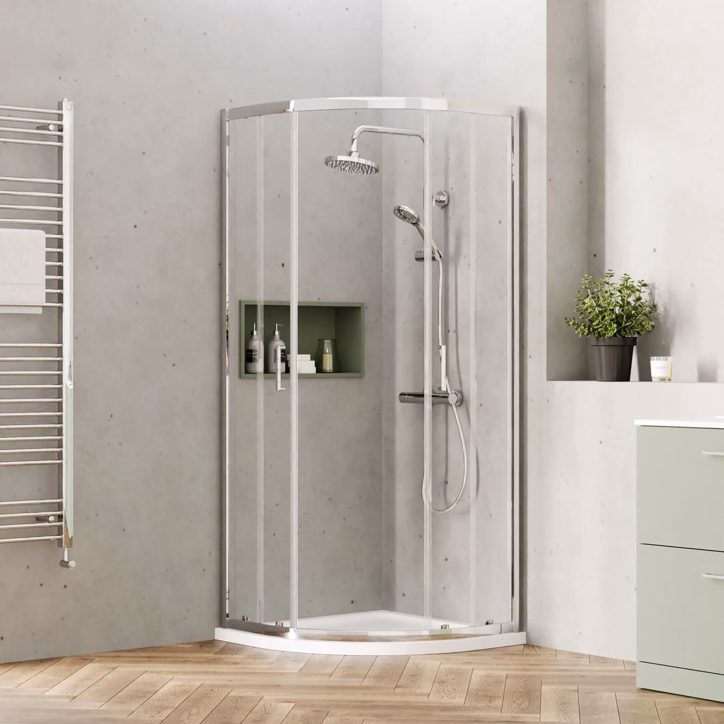 Balterley 6mm Glass Quadrant Corner Shower Enclosure, Silver, H 190 cm x W 80 cm x D 80 cm – 2