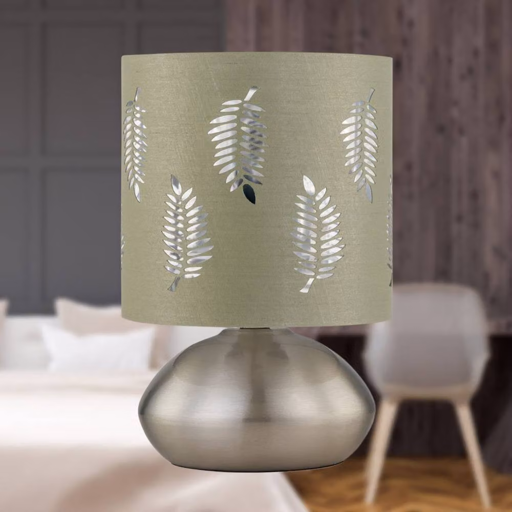 First Choice Lighting Jenson Touch Table Lamp in Brushed Chrome with Green Fabric Shade – 2
