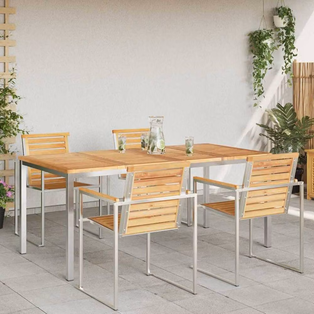 Berkfield Home Rectangular Outdoor Dining Table in Brown Solid Teak Wood, W/D/H: 180 x 90 x 75 cm – 3