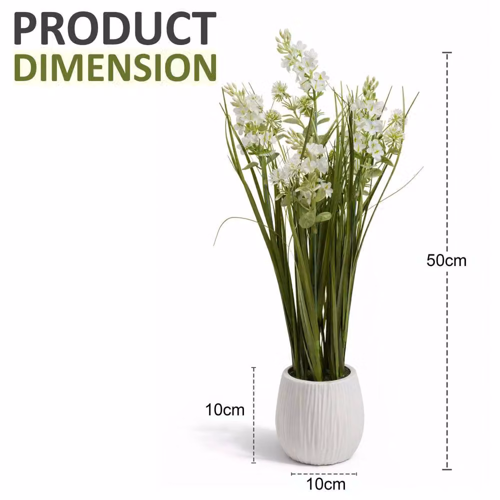 Crystals Modern Faux Artificial Lavender Silk Flowers in Pot, Green and White, Height: 50 cm – 2