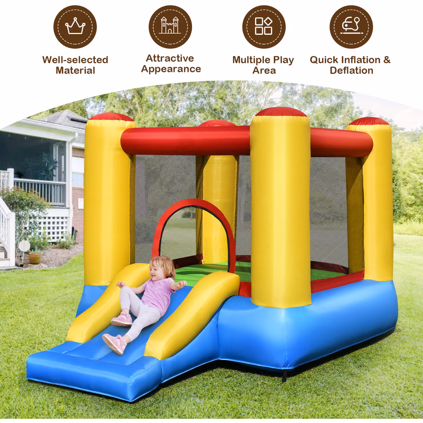 Costway Inflatable Kids Bouncy House with Slide in Yellow and Multicolour – 2