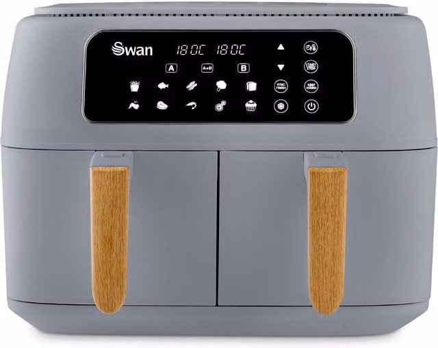 Swan Nordic Dual 8L 13-in-1 Air Fryer with Digital Display, Grey