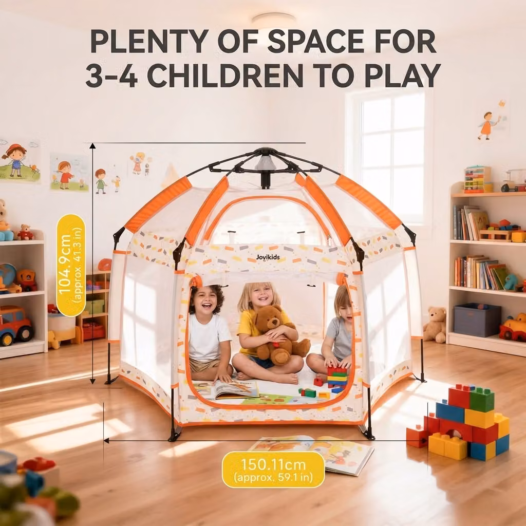 Aosom UK Pop-Up Baby Playpen with Removable Canopy and Breathable Mesh, Beige, W: 150 cm, D: 150 cm, H: 105 cm – 2