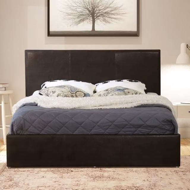 Modernique Bilancio Upholstered Storage Bed in Dark Brown Faux Leather, W/D/H: 90 x 200 cm
