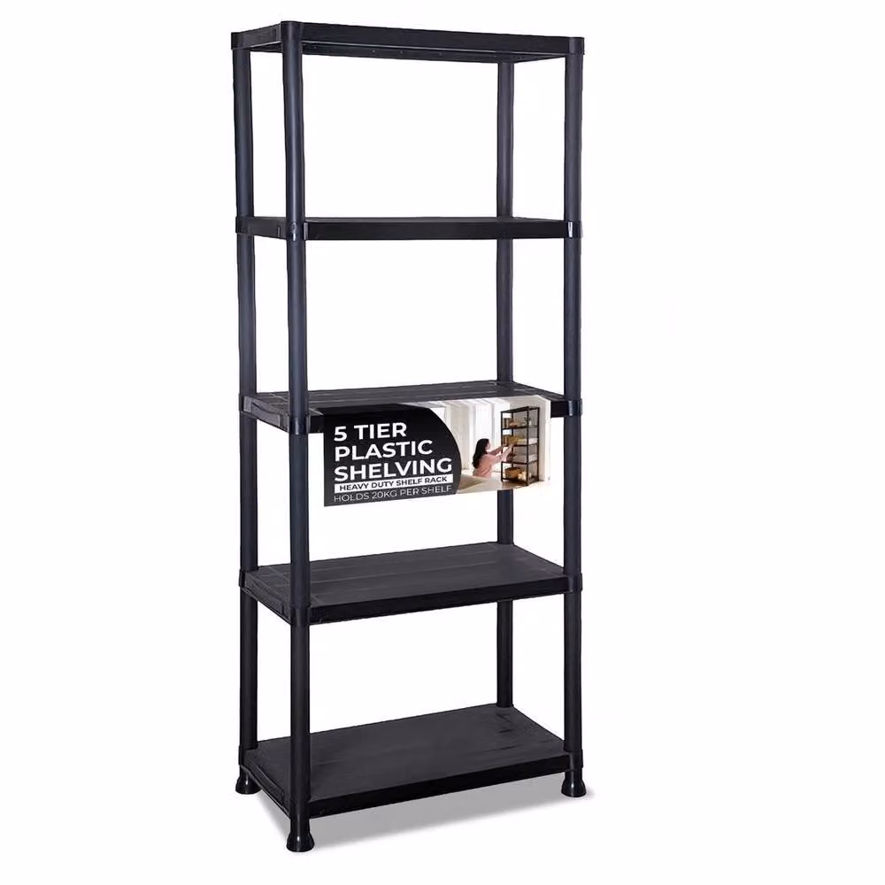 FLAVORA Heavy Duty 5 Tier Plastic Garage Storage Shelving in Black – 5