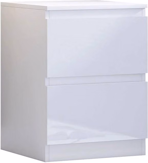 Havendro White Gloss 2-Drawer Handleless Bedside Cabinet – 1