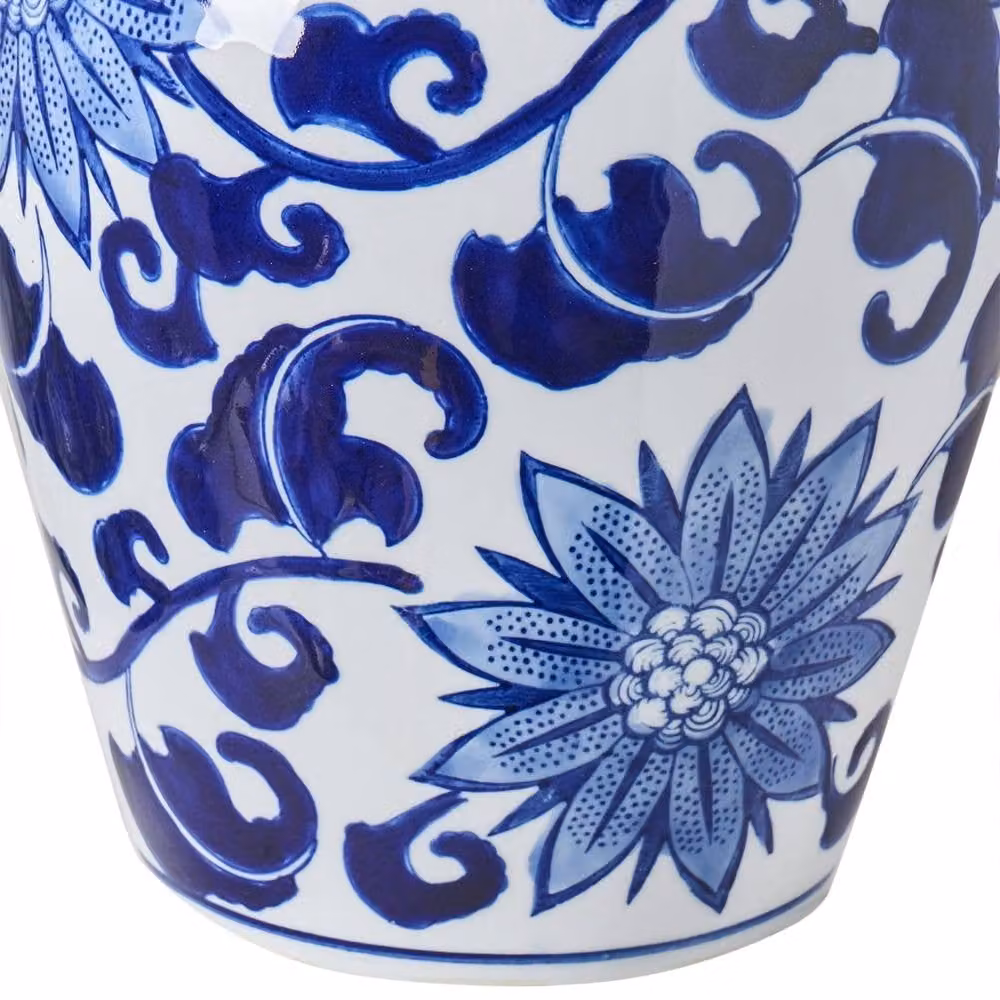 Wyld and Coco White and Blue Floral Porcelain Lidded Ginger Jar Vase – 5