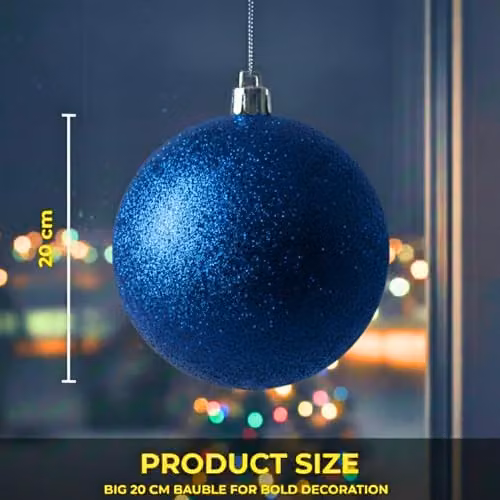 Shatchi Blue Glitter Christmas Bauble Ornament, Diameter: 20 cm – 5