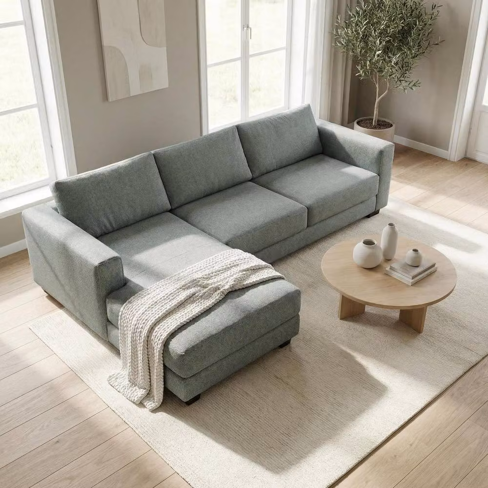 Abakus Direct Kaizer L-Shaped Corner Sofa in Green Bouclé Fabric, Left Facing, W/D/H: 286 x 170 x 85 cm – 2