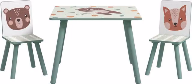 ZONEKIZ Kids Table and Chairs Set, 3 Piece Green Childrens Activity Desk and Chairs for Bedroom or Nursery