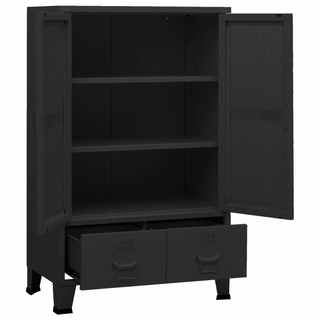 Berkfield Home Industrial Storage Chest in Black Matt Metal – 3