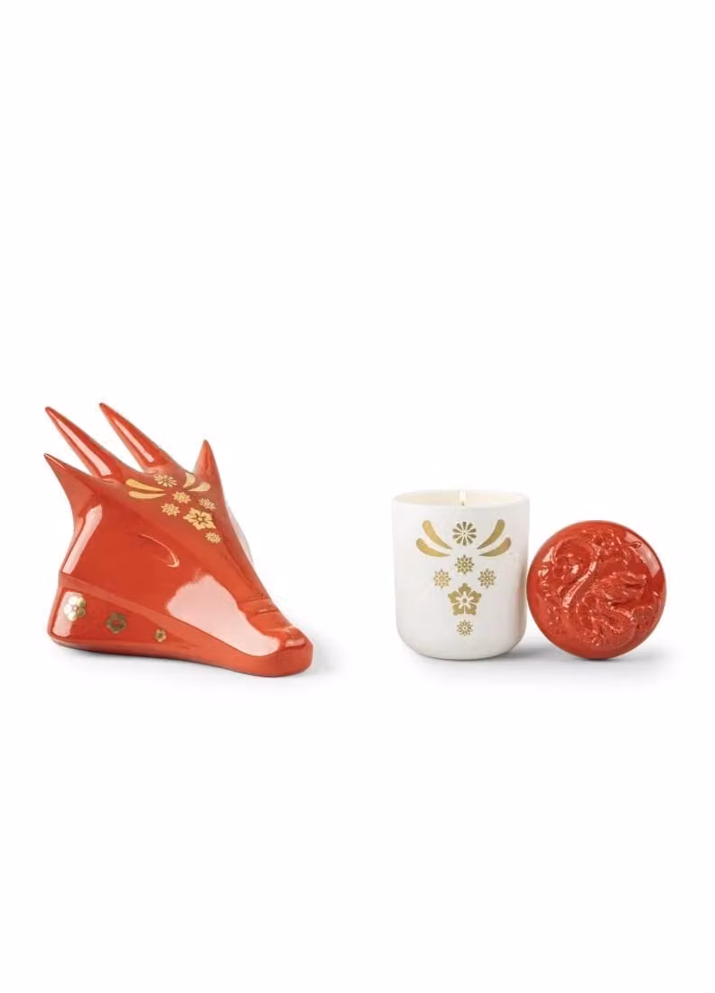 Lladró Year of the Dragon Limited Edition Porcelain Animal Figurine Set in Red and Gold