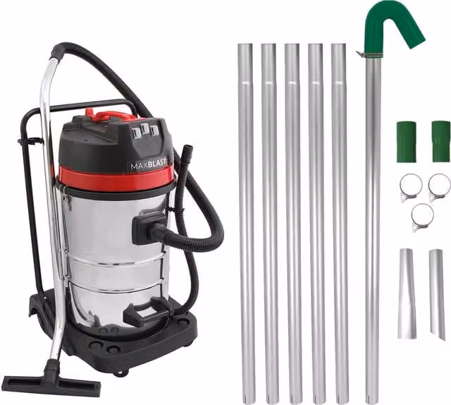 Maxblast Silver Gutter Vacuum Poles and 80L Mains Wet and Dry Vacuum with Stainless Steel Components