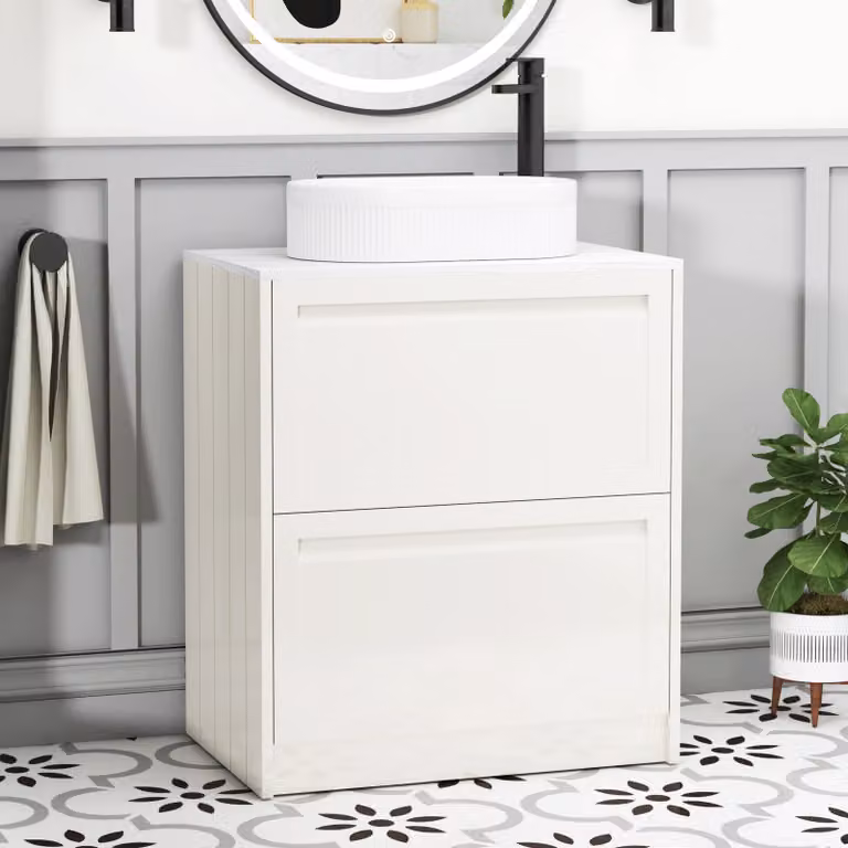 Royal Bathrooms Elmore Classic White Floor Standing Countertop Vanity Unit with Lyon Basin and 2 Drawers