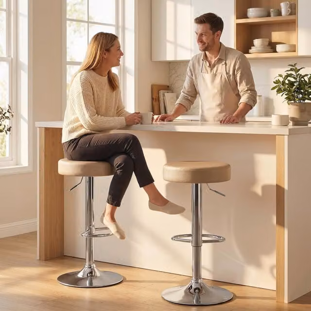 HOMCOM Set of 2 Height Adjustable Modern Bar Stools in Brown Synthetic Leather