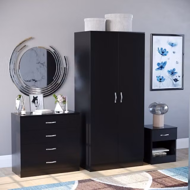 Vida Designs Riano Trio 3 Piece Modern Black Matt Bedroom Storage Furniture Set