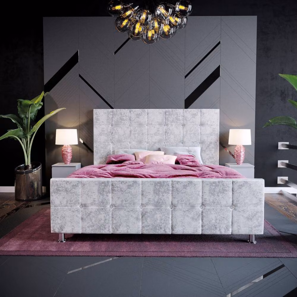 HD Designs Valentina King Size Bed Frame in Silver Velvet Fabric with Storage W/D/H: 180 x 200 cm – 2
