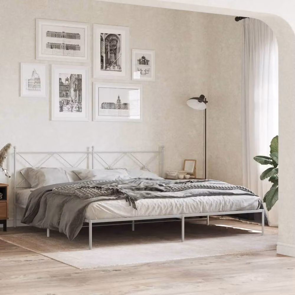 Berkfield Home Metal Bed Frame with Headboard, White – 2
