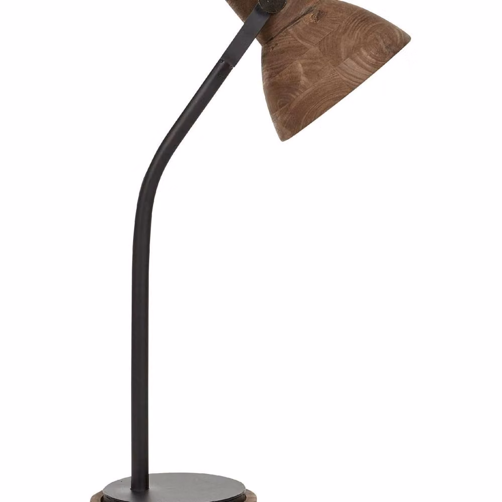 Wyld and Coco Adjustable Dark Mango Wood Desk Lamp with Black Iron Base in Brown and Black – 2