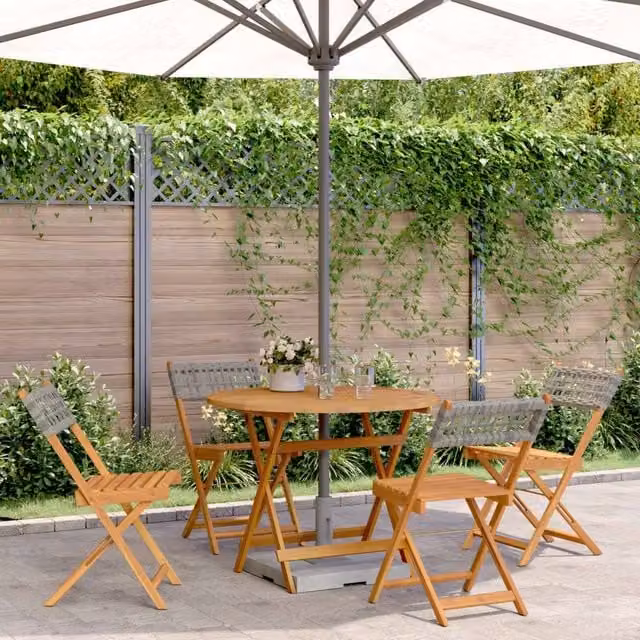Berkfield Home 5 Piece Garden Dining Set in Grey Poly Rattan and Brown Acacia Wood