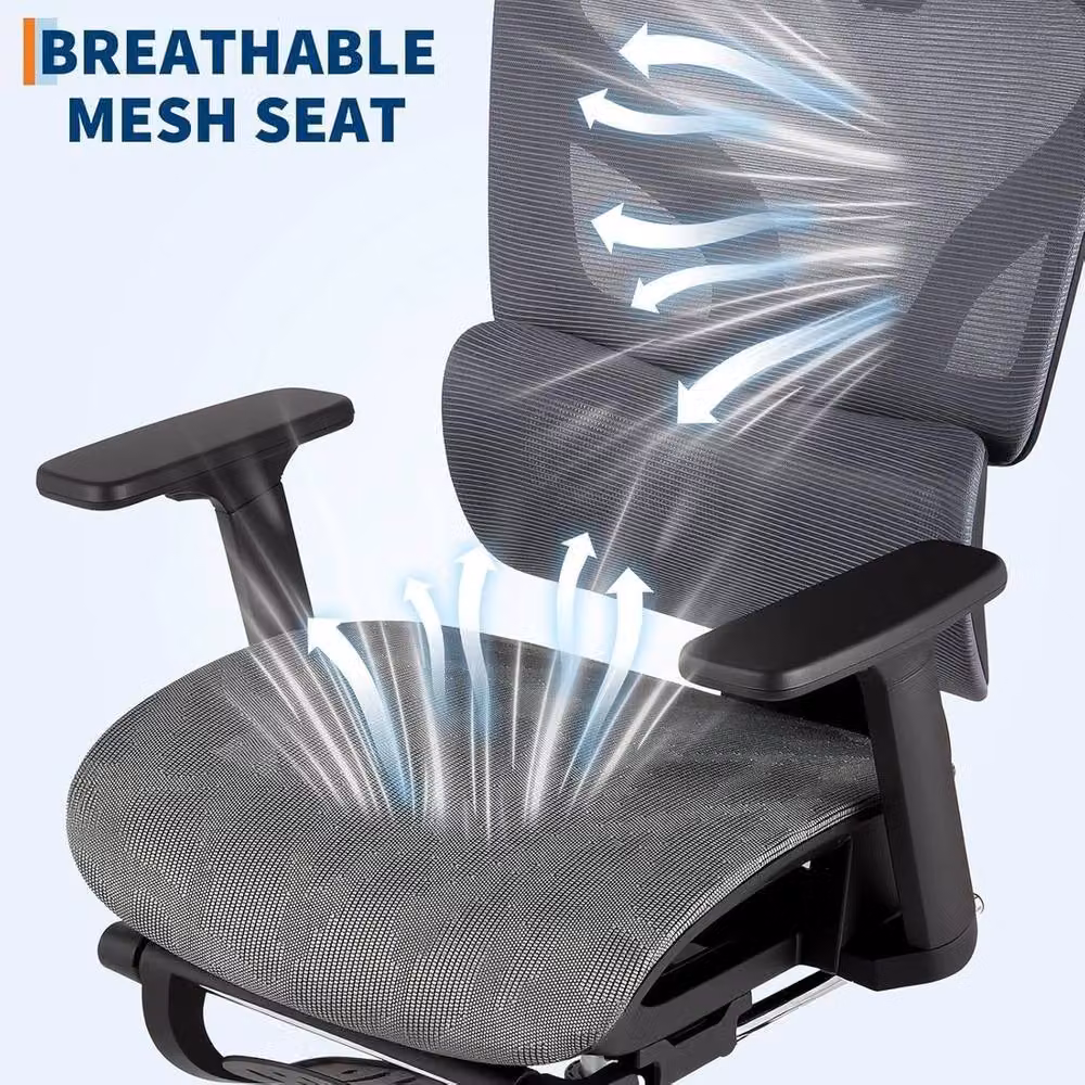 VOGREX Ergonomic Mesh Office Chair with Lumbar Support, Headrest, Armrests and Footrest in Multicolour – 5