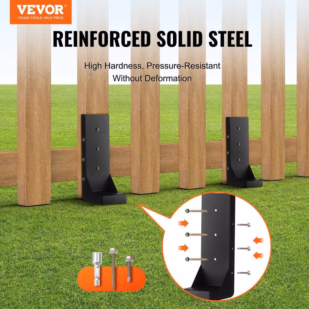 VEVOR Heavy Duty Steel Fence Post Anchor Kit, Black, 6 Pack – 4