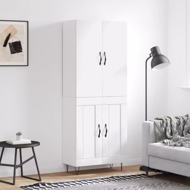 Berkfield Home Modern White Matt Highboard with Hinged Doors and Internal Shelves, W/D/H: 69.5 x 34 x 180 cm