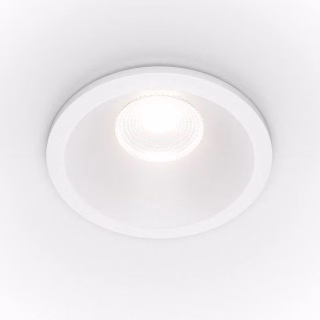 Maytoni Zoom Dimmable Recessed Round Downlight in White, 3000K Warm White, IP65, GU10 Aluminium Construction