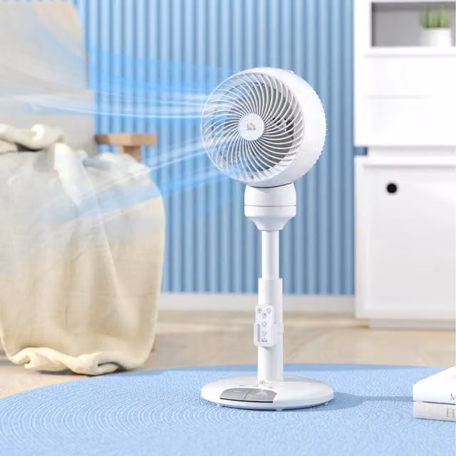 HOMCOM White Oscillating Pedestal Air Circulator Fan with Remote Control and Timer