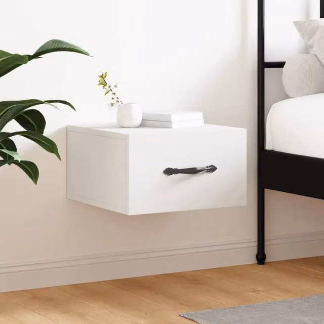 Berkfield Home Wall-mounted Bedside Cabinet in White, W/D/H: 35 x 35 x 20 cm