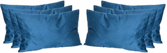 Havendro Set of 6 Blue Rectangular Velvet Cushions with Removable Covers, W: 60 cm, H: 40 cm