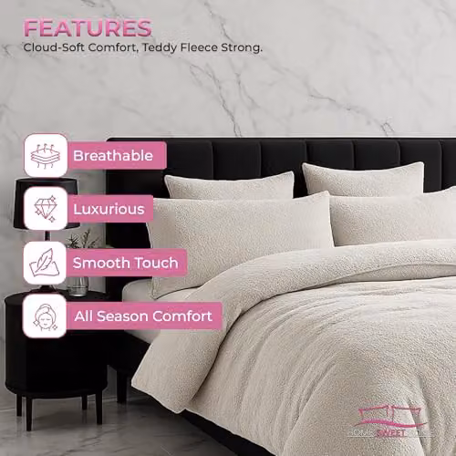 Home Sweet Home UK Teddy Fleece Pillow Case Set of 2 in Beige, W: 48 cm x L: 74 cm – 5