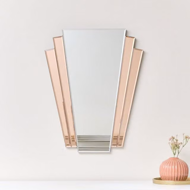 Melody Maison Art Deco Fan Wall Mirror in Pink, W: 60 cm, H: 48 cm
