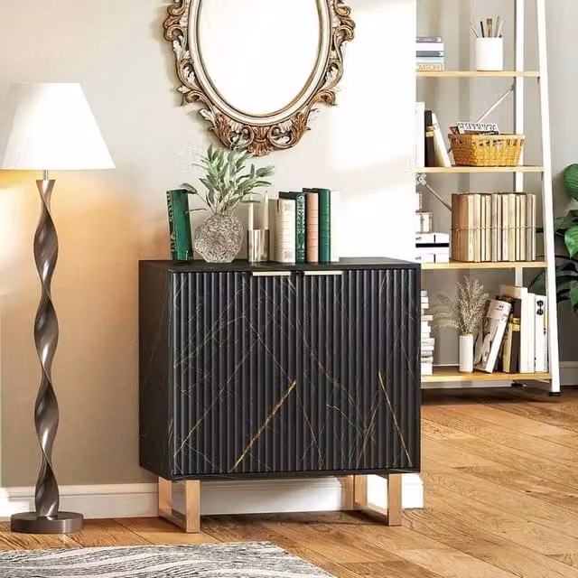 FORGEVIO Modern Industrial Small Sideboard Storage Cabinet in Black and Multicolour