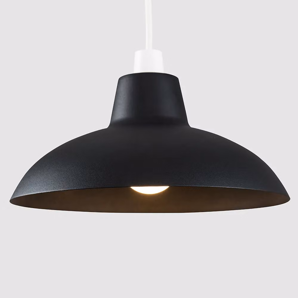 ValueLights Civic Pair of Black Metal Retro Dome Ceiling Pendant Shades – 3