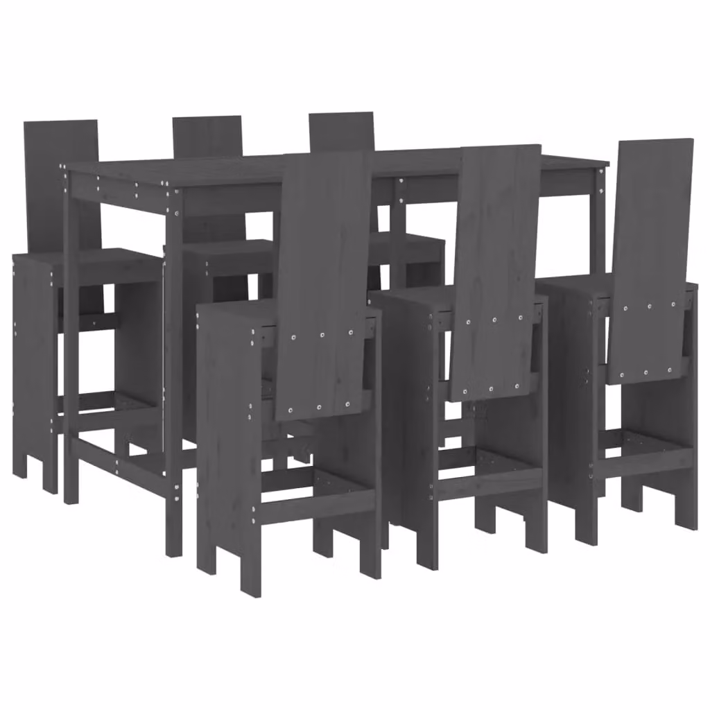 Berkfield Home 7 Piece Grey Solid Wood Pine Garden Bar Set – 2