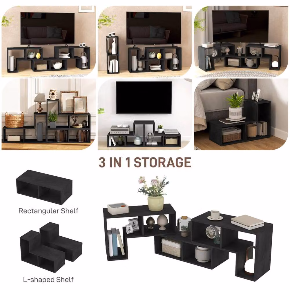 Wyld Haus Tota 134 Black Wood Effect 3 Block Modular TV Stand – 4